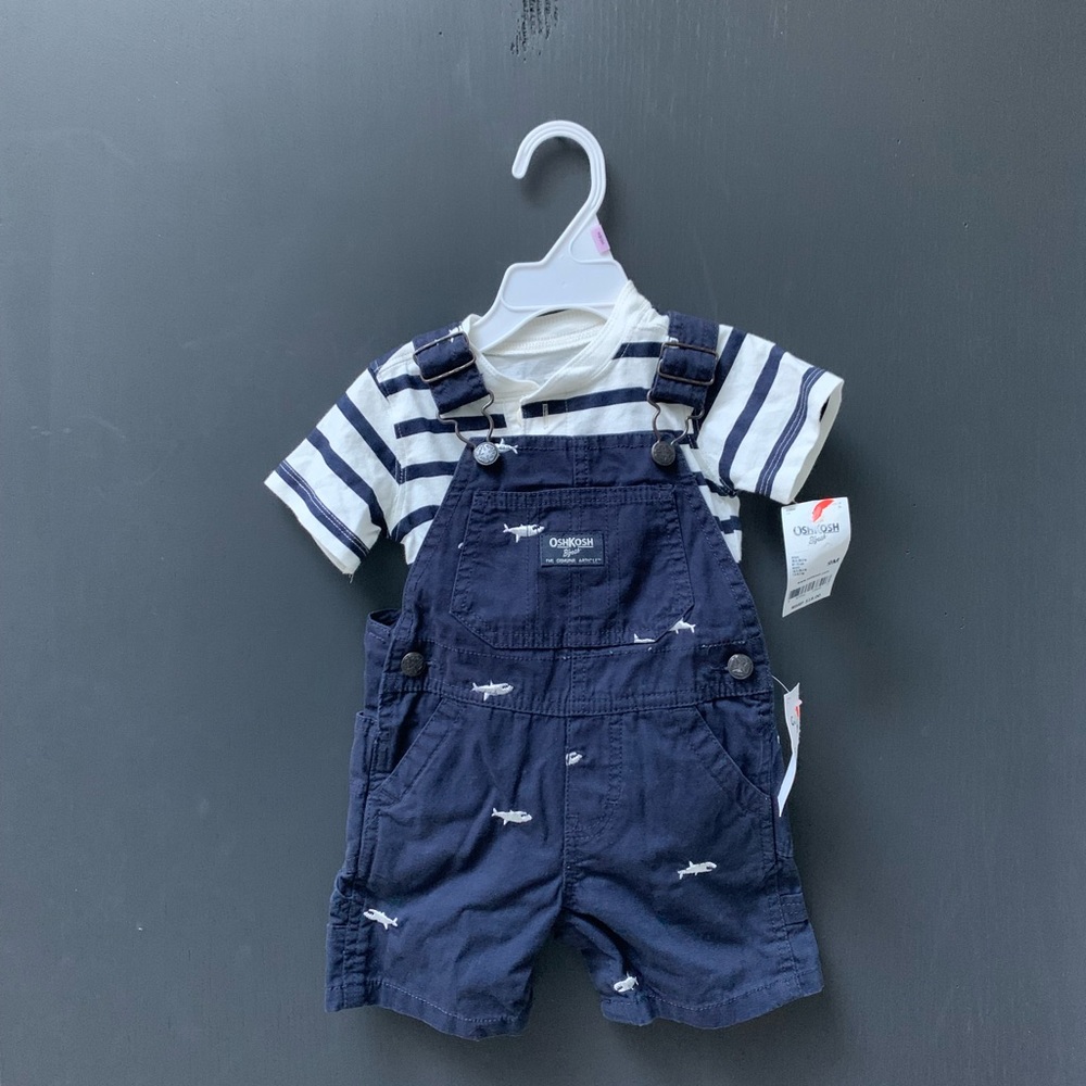 NWT Oshkosh Boys Shark Overalls Size 9M